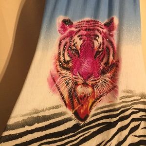 Bedazzled Women's Blue and Pink Tiger Graphic Top Racer Back With Lace